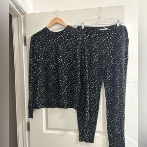 Monrow Womens Black Silver Metallic Star Print Sweatshirt Jogger Lounge Set L